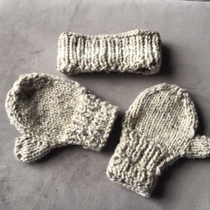 handmade beige mittens with ear warmer